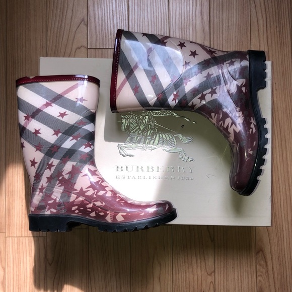 Short star/check Burberry rain boots sz 37 - Picture 3 of 6